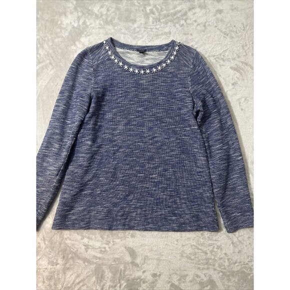 Women’s J.crew Sweater Blue Rhinestone Neckline Size Small - Picture 4 of 16